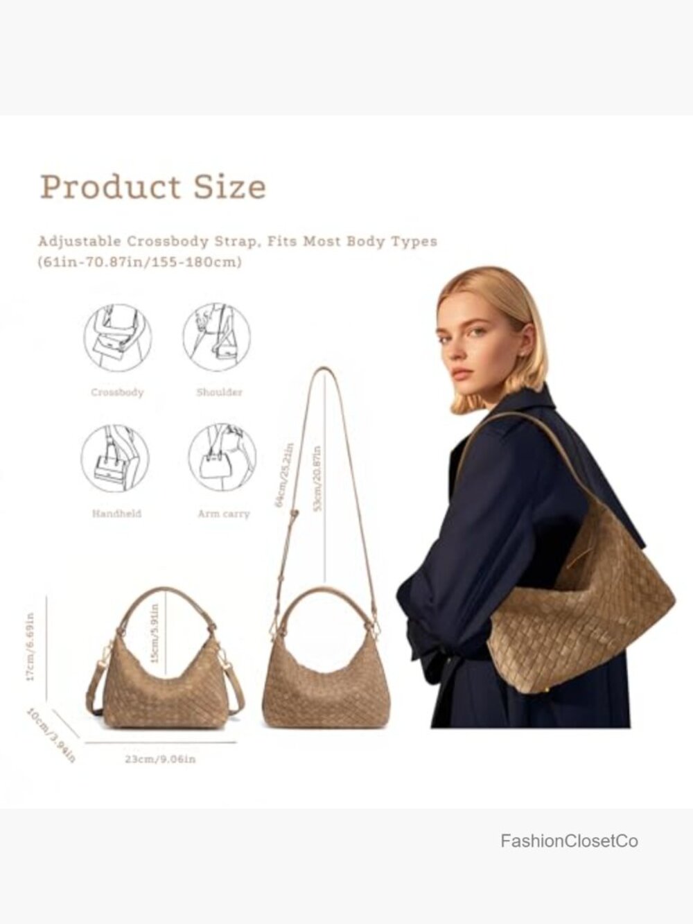 Woven Faux Suede Hobo Purse with Adjustable Straps Crossbody - Picture 5 of 7